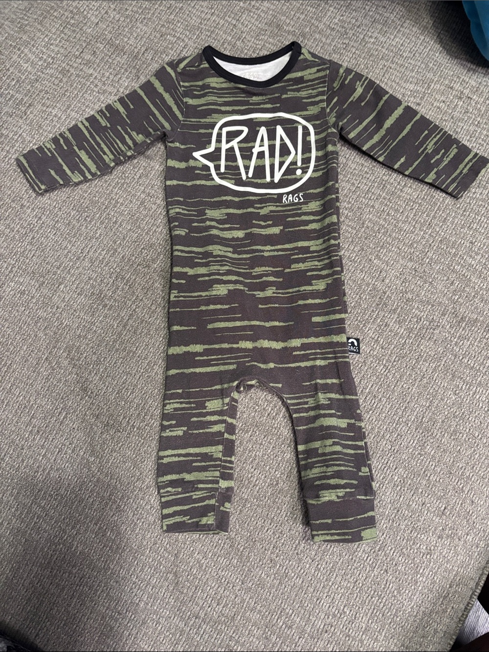 Rags to Raches Green & Black 'RAD!' One-Piece Bodysuit